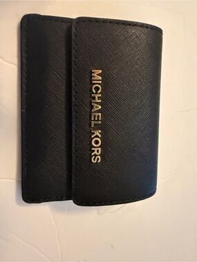 Michael Kors Black Saffiano Key & Card Holder with Gold Logo